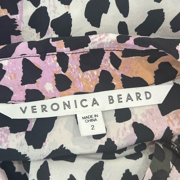 Veronica Beard Amani Watercolor Leopard short sleeve silk blend midi Dress XS/2 - Picture 9 of 12